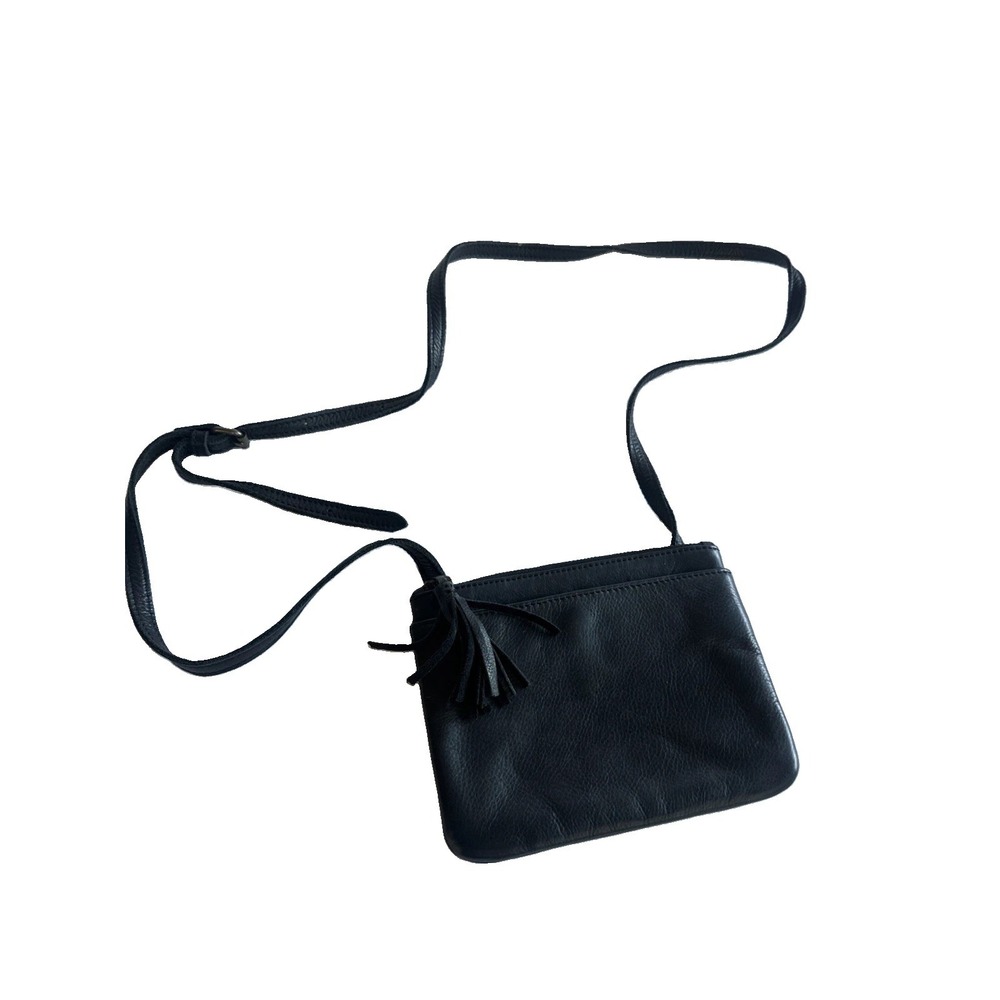 J Jill Black Genuine Leather Crossbody Bag Purse With Tassel Casual Boho 8x6